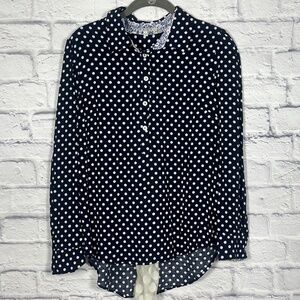 Navy Polka Dot Blouse with Sheer Back Inset